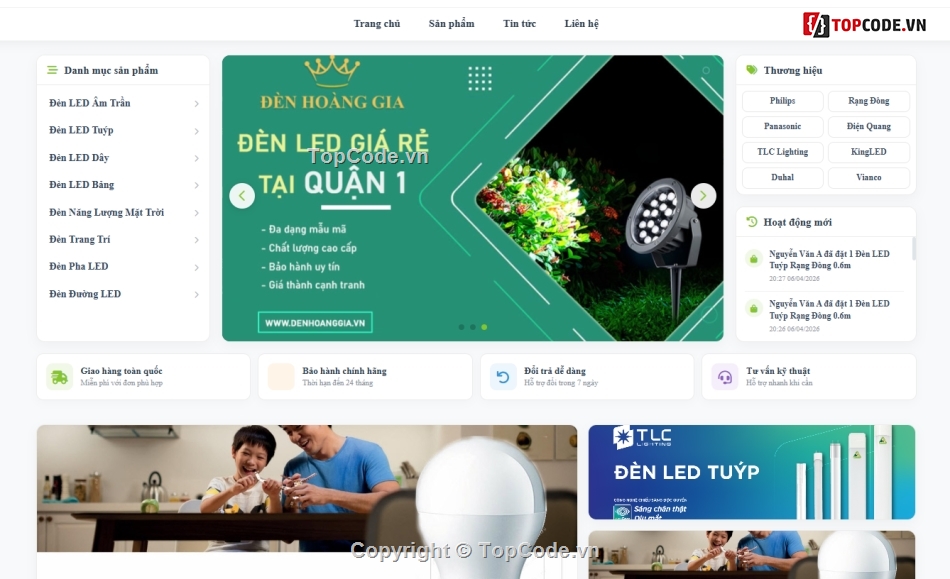 bán website,web bán đèn led,website bán đèn